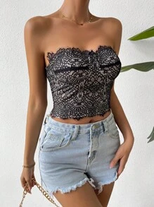 Chiquease Eyelash Lace Tube Top - Black - View 6