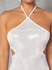 SHEIN BAE 腰部鏤空亮片吊脖緊身連衣裙 - 白色 - 查看 5