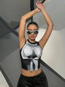 SHEIN ICON Y2k Fashion Seksowny Body Grafika Nadruk Krótki Top - Czarne i Białe - Zobacz 5