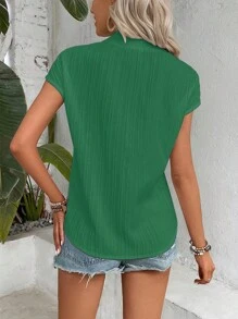 SHEIN Holidaya 素色前紐扣蝙蝠袖襯衫 - 綠色 - 查看 2