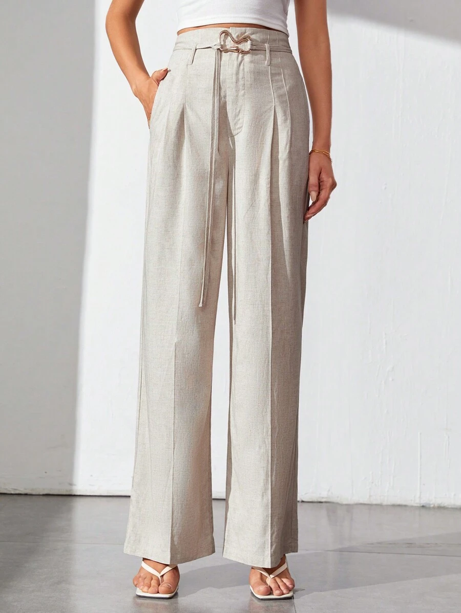 SHEIN Tall Seam Front Belted Wide Leg Pants