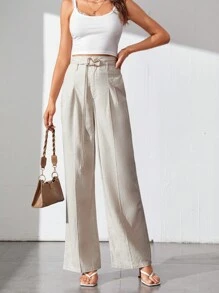 SHEIN Tall Seam Front Belted Wide Leg Pants