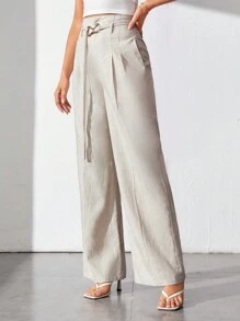 SHEIN Tall Seam Front Belted Wide Leg Pants