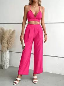 SHEIN Privé Bộ âu phục nữ Nút Túi Nút phía trước màu trơn Thanh lịch - Hồng - Xem 5