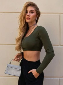 DAZY Áo len nữ màu trơn Giải trí - Màu xanh lá cây đậm - Xem 9