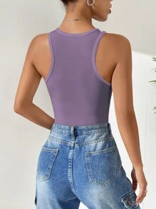 SHEIN EZwear 素色條紋針織背心連體衣