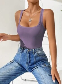 SHEIN EZwear 素色條紋針織背心連體衣