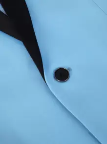 CLOUDSTYLE Men Contrast Panel Shawl Collar Blazer & Trousers - Baby Blue - View 4