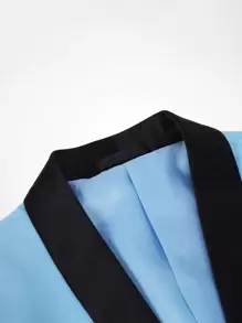 CLOUDSTYLE Men Contrast Panel Shawl Collar Blazer & Trousers - Baby Blue - View 5