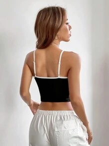 SHEIN EZwear Top de tirantes unido en contraste - Negro - Ver 2