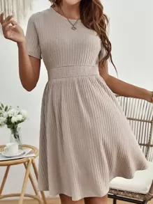 SHEIN Maternity Solid A-line Dress - Khaki - View 3