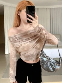 DAZY Tie Dye Ruched Mesh Top - Khaki - View 4