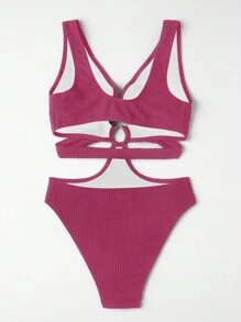 SHEIN Swim Bộ đồ bơi một mảnh hở sâu khoét sâu hở vòng hở mùa hè - Màu Hồng Tươi - Xem 2
