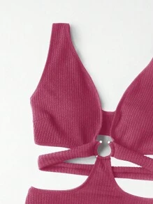 SHEIN Swim Bộ đồ bơi một mảnh hở sâu khoét sâu hở vòng hở mùa hè - Màu Hồng Tươi - Xem 5