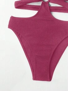 SHEIN Swim Bộ đồ bơi một mảnh hở sâu khoét sâu hở vòng hở mùa hè - Màu Hồng Tươi - Xem 6