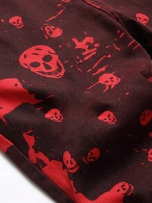 男士骷髅印花牛仔裤，万圣节适用 - 紅色 - 查看 5