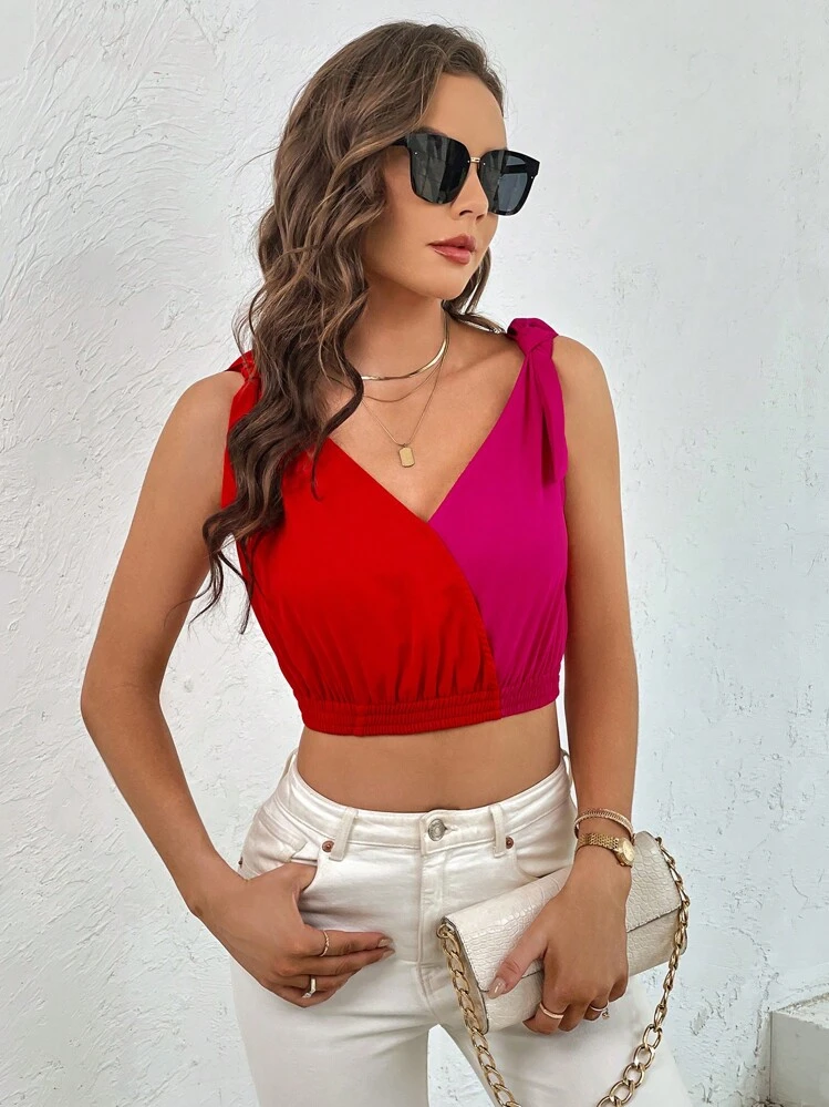 SHEIN Privé Casual Kleurblok Dames tank tops & cami's Geknoopt Wrap - Veel kleurig - Bekijken 4