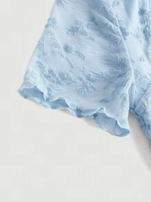 SHEIN MOD Floral Print Ruched Bust Palace Square Collar Flocking Blue Dress - Baby Blue - View 8