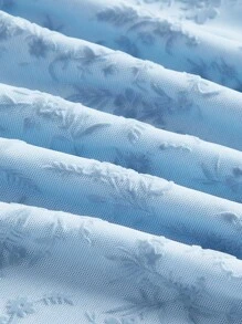 SHEIN MOD Floral Print Ruched Bust Palace Square Collar Flocking Blue Dress - Baby Blue - View 6