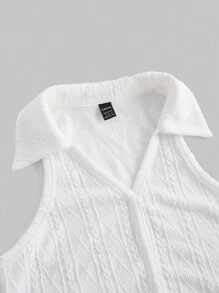 SHEIN MOD 素色麻花編織背心上衣 - 白色 - 查看 4