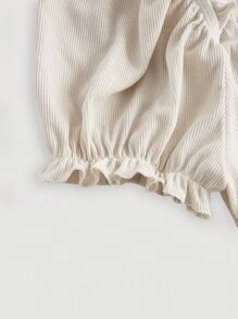 SHEIN MOD Sweetheart Neck Frill Trim Knot Front Ruched Bust Tee - Khaki - View 8