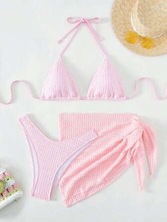 Halter Triangle Bikini Set For Summer With Beach Skirt