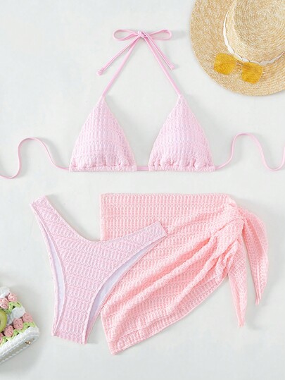 Halter Triangle Bikini Set For Summer With Beach Skirt