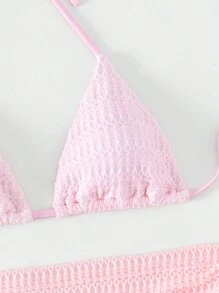 掛脖三角杯比基尼泳裝附沙灘裙 - 淺粉色 - 查看 4