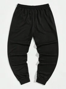 Manfinity Hypemode 男士大码字母圖案腰部抽繩衛褲 - 黑色 - 查看 2