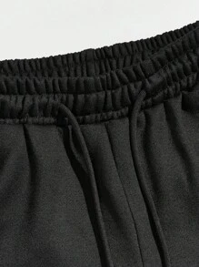 Manfinity Hypemode 男士大码字母圖案腰部抽繩衛褲 - 黑色 - 查看 4