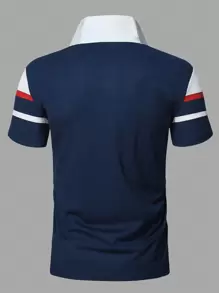 Manfinity Homme Men Plus Horse Print Colourblock Polo Shirt - Navy Blue - View 2