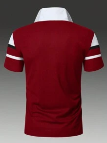 Manfinity Homme Men Plus Colourblock Striped & Horse Print Polo Shirt - Red and White - View 2