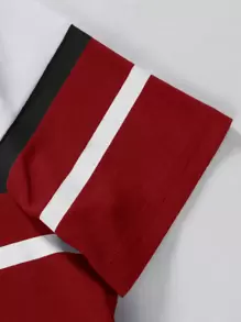 Manfinity Homme Men Plus Colourblock Striped & Horse Print Polo Shirt - Red and White - View 4