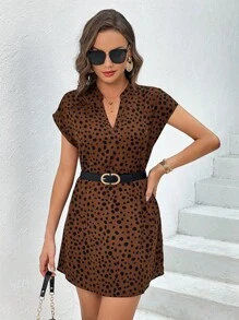 SHEIN LUNE 斑點印花蝙蝠袖直筒連衣裙 - 彩色 - 查看 5