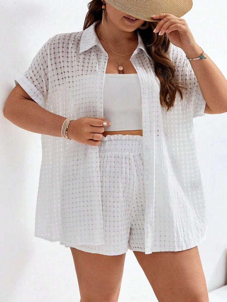 Plus Size Women's Drop Shoulder Short Sleeve Shirt