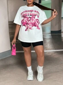 Slaydiva Áo thun Plus size Con số Lá thư Giải trí - trắng - Xem 2