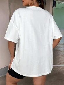 Slaydiva Áo thun Plus size Con số Lá thư Giải trí - trắng - Xem 3