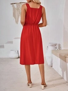 SHEIN VCAY Chất rắn Váy Wrap Hem - Đỏ - Xem 2