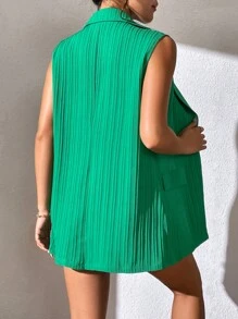 Chiquease Solid Lapel Neck Vest Blazer & Shorts - Green - View 2