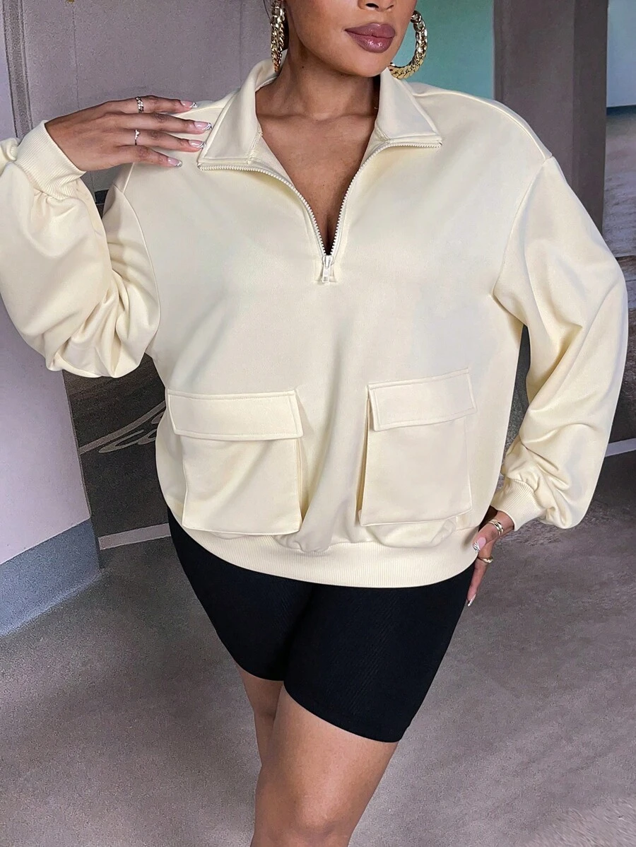 SHEIN SXY Plus Flap Pocket Drop Shoulder Sweatshirt