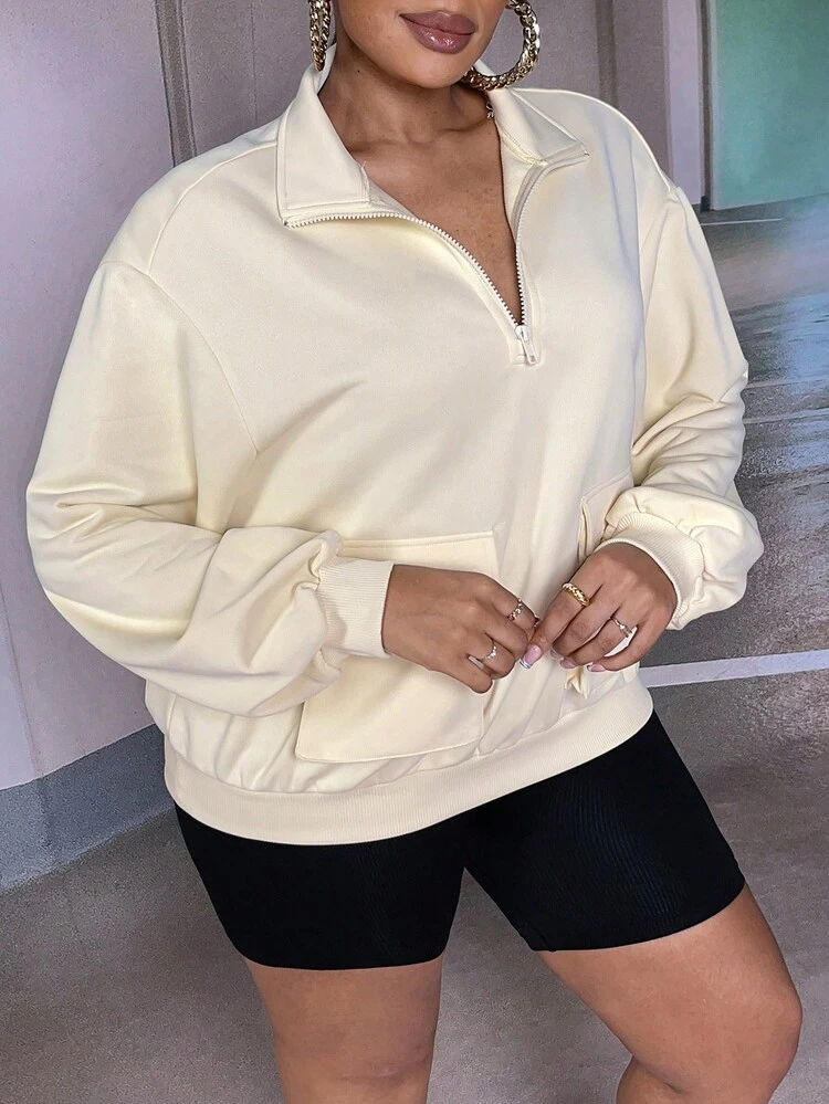 Plus Flap Pocket Drop Shoulder Sweatshirt