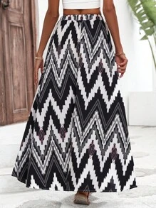 SHEIN VCAY Váy nữ In chữ V Giải trí - Đen và trắng - Xem 2