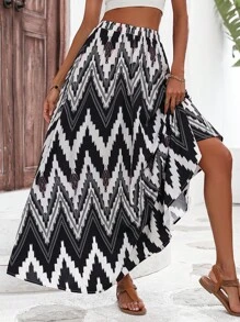 SHEIN VCAY Váy nữ In chữ V Giải trí - Đen và trắng - Xem 3