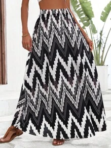 SHEIN VCAY Váy nữ In chữ V Giải trí - Đen và trắng - Xem 6