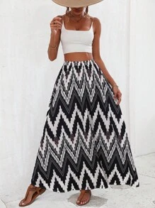 SHEIN VCAY Váy nữ In chữ V Giải trí - Đen và trắng - Xem 7