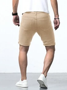 Manfinity Homme Nam Quần short Bermuda Bông Rách Frayed - Màu Khaki - Xem 2