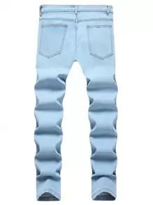 Manfinity Roughcore Men Cotton Letter Graphic Ripped Jeans Men's Ripped Jeans - Light Wash - View 2