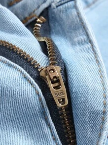 Manfinity Roughcore Men Cotton Letter Graphic Ripped Jeans Men's Ripped Jeans - Light Wash - View 5