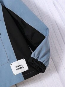 Tween Boy Letter Patched Detail Colourblock Flap Pocket Hooded Jacket Without Tee - Dusty Blue - View 4