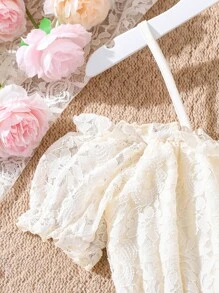 Tween Girl Two Layer Hem Cold Shoulder Frill Trim Dress - Apricot - View 4